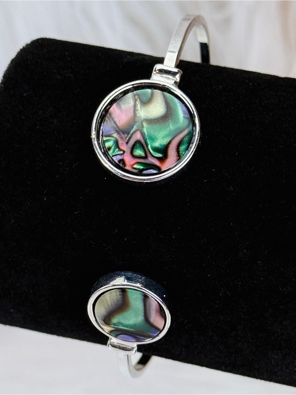 Silvertone Multicolor Abalone Shell cuff Bracelet